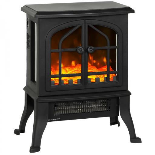 Chimenea Eléctrica de Pie 900/1800W Efecto Llama 3D Termostato Ajustable Ventanas Visibles para 15-30 ㎡ Negro  [8]