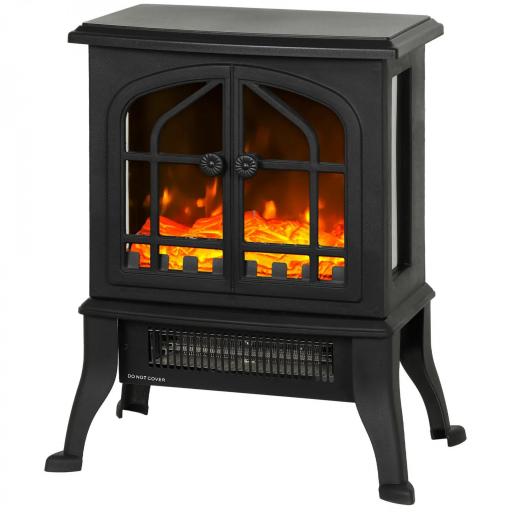 Chimenea Eléctrica de Pie 900/1800W Efecto Llama 3D Termostato Ajustable Ventanas Visibles para 15-30 ㎡ Negro  [9]