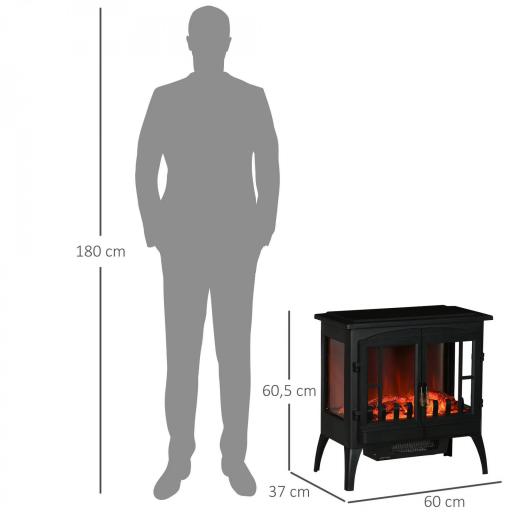 Chimenea Decorativa 1000 W/2000 W con Ventanas LED Llamas y Protección Sobrecalentamiento para 15-20 ㎡ Negro [1]