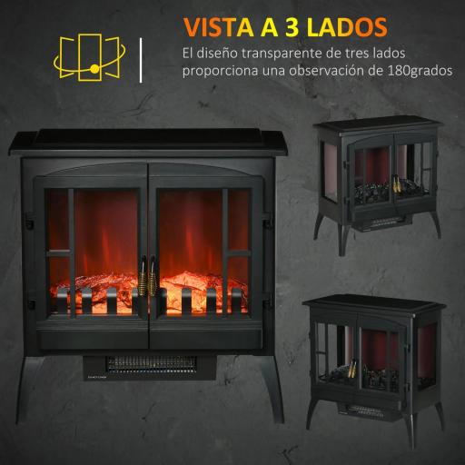 Chimenea Decorativa 1000 W/2000 W con Ventanas LED Llamas y Protección Sobrecalentamiento para 15-20 ㎡ Negro [3]