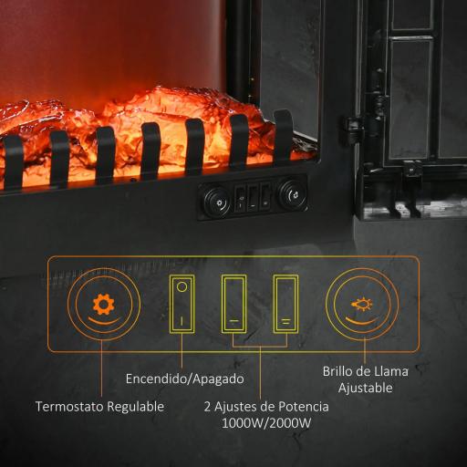 Chimenea Decorativa 1000 W/2000 W con Ventanas LED Llamas y Protección Sobrecalentamiento para 15-20 ㎡ Negro [4]