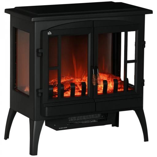 Chimenea Decorativa 1000 W/2000 W con Ventanas LED Llamas y Protección Sobrecalentamiento para 15-20 ㎡ Negro [8]