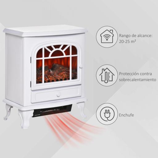 Chimenea Eléctrica Portátil 1000/2000W con Llama LED Brillo Regulable Termostato Ajustable y Protección Sobrecalentamiento para Salas de 25 m² 51x28x60 cm Blanco [4]