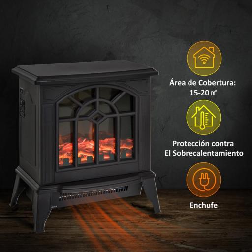 Chimenea Eléctrica 1000 W/2000 W Chimenea Decorativa de pie con Temperatura Ajustable LED Llamas y Protección Sobrecalentamiento para 15-20 ㎡ 36,5x24x46 cm Negro [5]