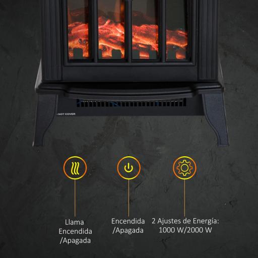 Chimenea Eléctrica 1000 W/2000 W Chimenea Decorativa de pie con Temperatura Ajustable LED Llamas y Protección Sobrecalentamiento para 15-20 ㎡ 36,5x24x46 cm Negro [4]