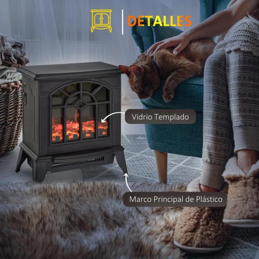 Chimenea Eléctrica 1000 W/2000 W Chimenea Decorativa de pie con Temperatura Ajustable LED Llamas y Protección Sobrecalentamiento para 15-20 ㎡ 36,5x24x46 cm Negro [2]