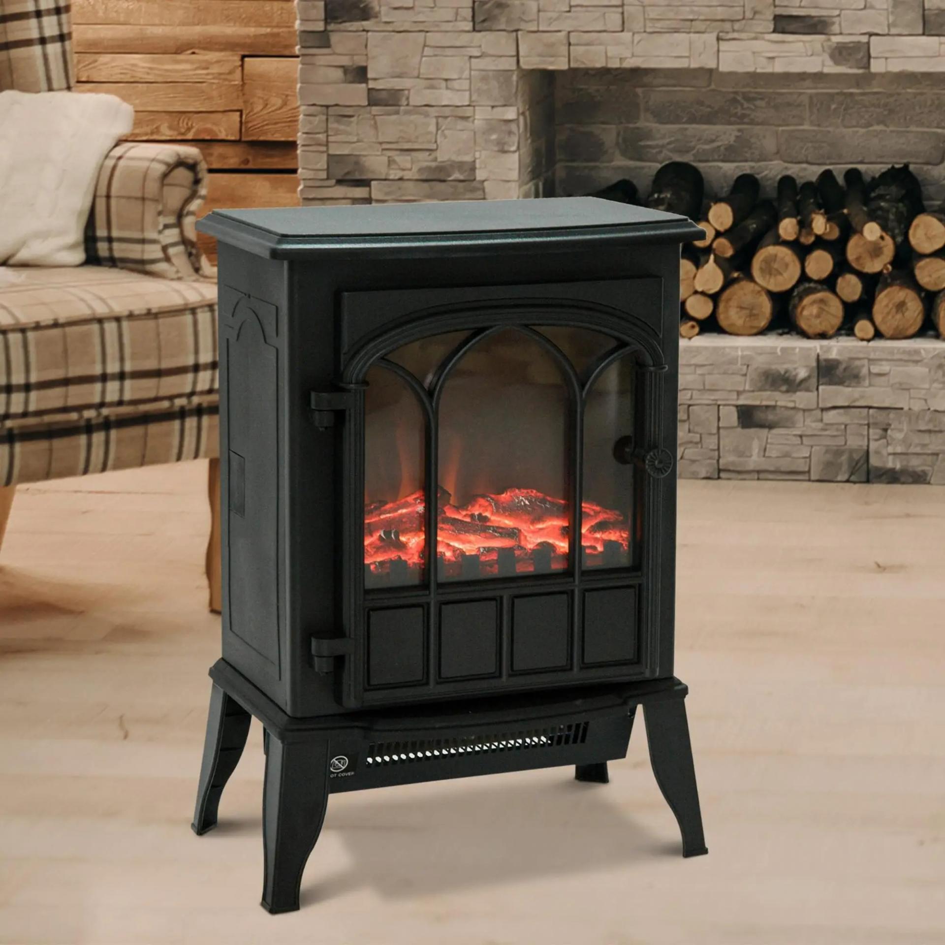 Chimenea Eléctrica 1000W/2000W Efecto de Llama Temperatura Ajustable y Protección Sobrecalentamiento para 15-30 ㎡ Negro