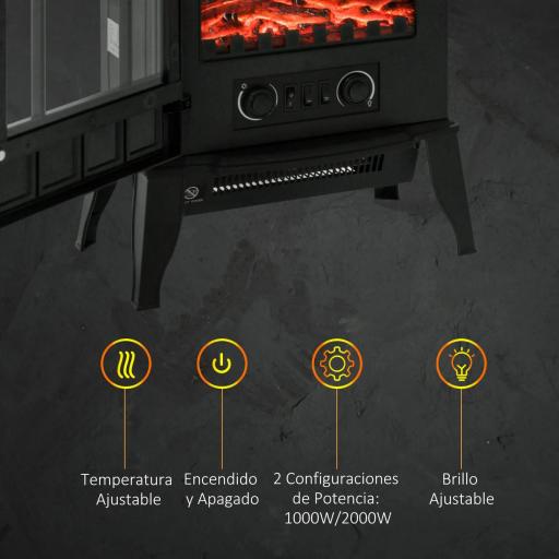Chimenea Eléctrica 1000W/2000W Efecto de Llama Temperatura Ajustable y Protección Sobrecalentamiento para 15-30 ㎡ Negro [3]