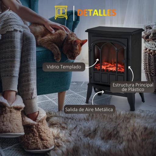 Chimenea Eléctrica 1000W/2000W Efecto de Llama Temperatura Ajustable y Protección Sobrecalentamiento para 15-30 ㎡ Negro [5]