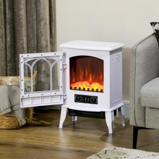 Chimenea Eléctrica 1000W/2000W Efecto de Llama Temperatura Ajustable y Protección Sobrecalentamiento para 15-30 ㎡ Blanco