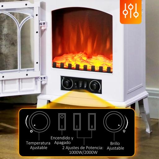 Chimenea Eléctrica 1000W/2000W Efecto de Llama Temperatura Ajustable y Protección Sobrecalentamiento para 15-30 ㎡ Blanco [6]