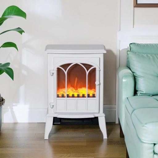 Chimenea Eléctrica 1000W/2000W Efecto de Llama Temperatura Ajustable y Protección Sobrecalentamiento para 15-30 ㎡ Blanco [7]