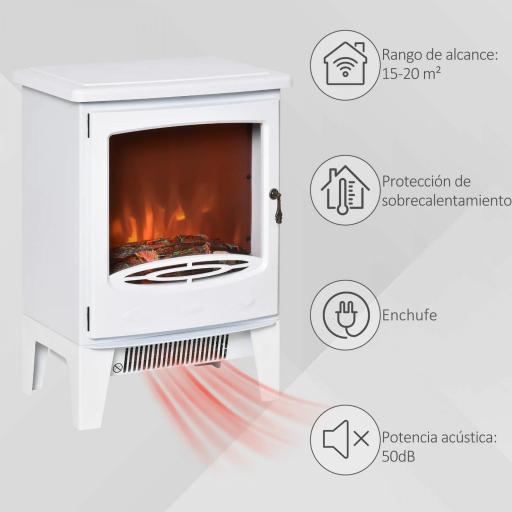 Chimenea Eléctrica Portátil de 900/1800W con Efecto de Llama Termostato Ajustable y Protección Sobrecalentamiento hasta 20 m² 39x26x54,8 cm Blanco [2]