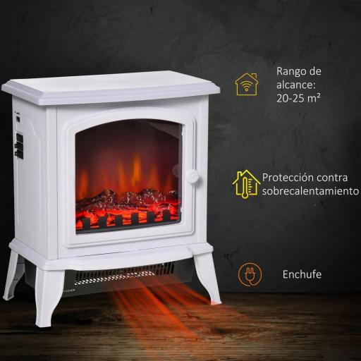Chimenea decorativa con Termostato Ajustable y Protección Sobrecalentamiento para Salas 20-25 m² 36,5x24x45,5 cm Blanco [4]