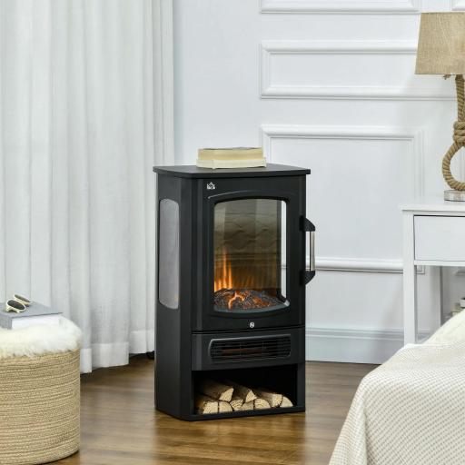 Chimenea eléctrica, llamas realistas, 2 niveles de calefacción, protección contra sobrecalentamiento, Acero, Negro 44,5x32x74 cm