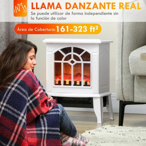 Chimenea Decorativa 1000 W/2000 W con Temperatura Ajustable LED Llamas para 15-20 ㎡ 36,5x24x46 cm Blanco [3]