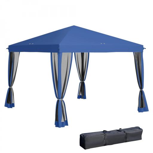 Carpa Plegable 3x3 m con 4 Paredes Laterales de Malla 8 Orificios de Drenaje Impermeable y Bolsa de Transporte Azul [9]