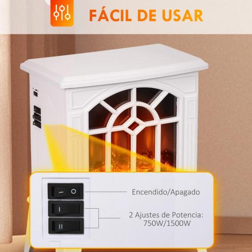 Chimenea Decorativa 1000 W/2000 W con Temperatura Ajustable LED Llamas para 15-20 ㎡ 36,5x24x46 cm Blanco [4]