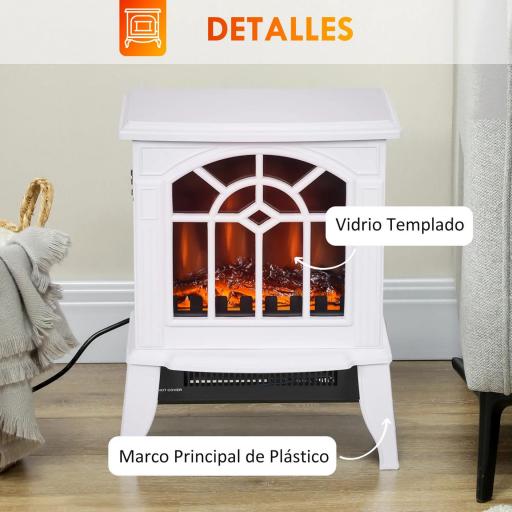 Chimenea Decorativa 1000 W/2000 W con Temperatura Ajustable LED Llamas para 15-20 ㎡ 36,5x24x46 cm Blanco [6]