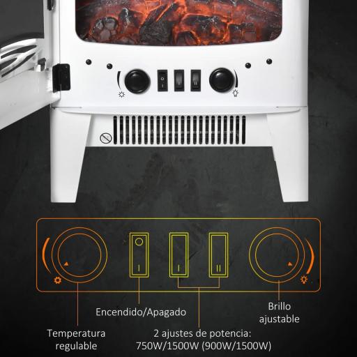 Chimenea Eléctrica 900W/1800W con Efecto de Llama Temperatura Ajustable y Protección Sobrecalentamiento Blanco [5]