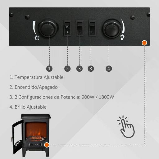 Chimenea Eléctrica Portátil de 900/1800W con Efecto de Llama Termostato Ajustable y Protección Sobrecalentamiento hasta 20 m² 39x26x54,8 cm Negro [4]