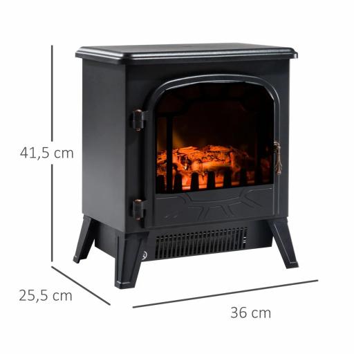 Calentador de Chimenea con Efecto de Llama Termostato y Protección contra Sobrecalentamiento 36x25,5x41,5cm Negro [1]