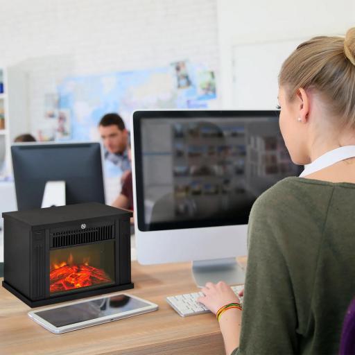 Chimenea Eléctrica 600/1200W Chimenea Decorativa de Mesa Chimenea Portátil con Efecto Llama Realista Protección Contra Sobrecalentamiento para 10-15 m² 34x17x25 cm Negro