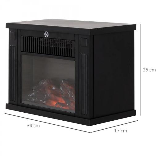 Chimenea Eléctrica 600/1200W Chimenea Decorativa de Mesa Chimenea Portátil con Efecto Llama Realista Protección Contra Sobrecalentamiento para 10-15 m² 34x17x25 cm Negro [1]