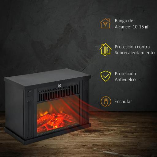 Chimenea Eléctrica 600/1200W Chimenea Decorativa de Mesa Chimenea Portátil con Efecto Llama Realista Protección Contra Sobrecalentamiento para 10-15 m² 34x17x25 cm Negro [2]