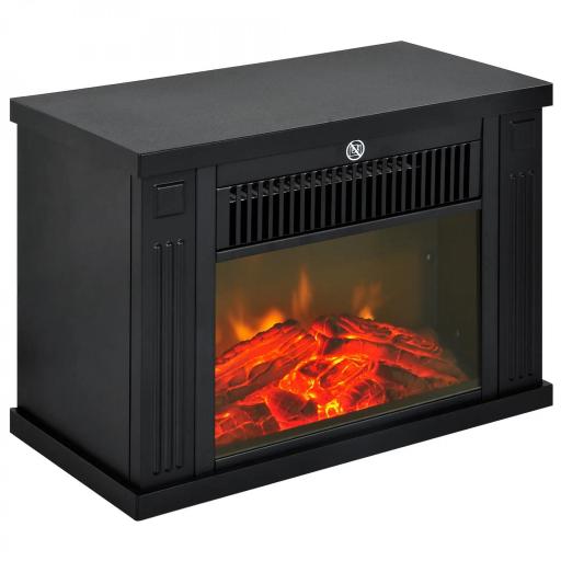 Chimenea Eléctrica 600/1200W Chimenea Decorativa de Mesa Chimenea Portátil con Efecto Llama Realista Protección Contra Sobrecalentamiento para 10-15 m² 34x17x25 cm Negro [9]
