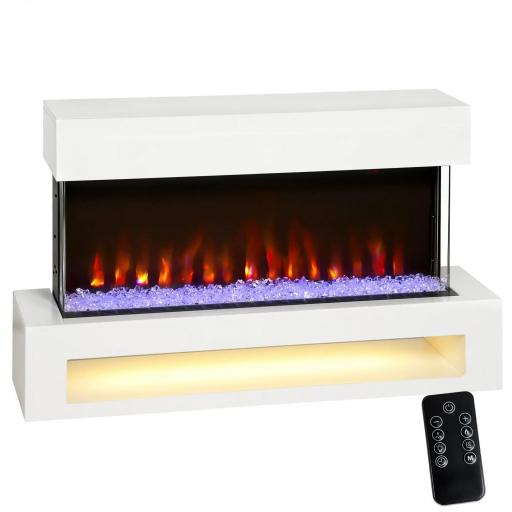 Chimenea eléctrica con 11 colores de llama, 10 colores de lecho de cristales, 1000W/2000W, mando a distancia, versátil, blanco [5]