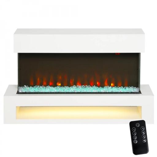 Chimenea eléctrica con 11 colores de llama, 10 colores de lecho de cristales, 1000W/2000W, mando a distancia, versátil, blanco [4]