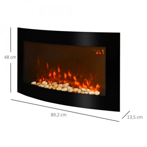 Chimenea Eléctrica de Pared 1000W/2000W con Temperatura Ajustable Efecto Llamas y Mando a Distancia 89,2x13,5x48cm Negro [1]