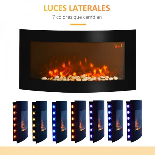 Chimenea Eléctrica de Pared 1000W/2000W con Temperatura Ajustable Efecto Llamas y Mando a Distancia 89,2x13,5x48cm Negro [6]