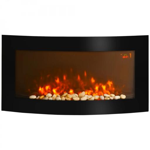 Chimenea Eléctrica de Pared 1000W/2000W con Temperatura Ajustable Efecto Llamas y Mando a Distancia 89,2x13,5x48cm Negro [9]