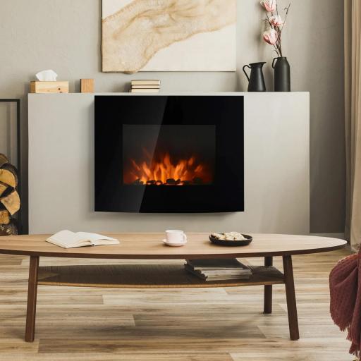 Chimenea Eléctrica de Pared 900/1800W Chimenea Silenciosa con Mando a Distancia Termostato Efecto Llamas Negro