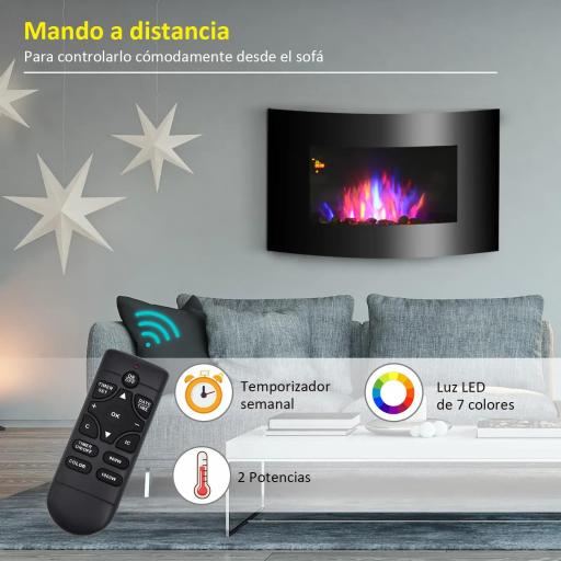 Chimenea Eléctrica de Pared 900/1800W Chimenea Silenciosa con Mando a Distancia Termostato Efecto Llamas Negro [4]