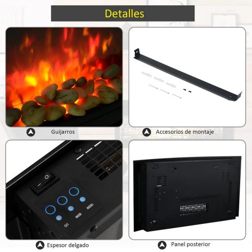 Chimenea Eléctrica de Pared 900/1800W Chimenea Silenciosa con Mando a Distancia Termostato Efecto Llamas Negro [3]