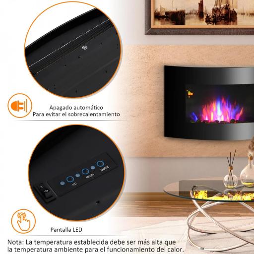 Chimenea Eléctrica de Pared 900/1800W Chimenea Silenciosa con Mando a Distancia Termostato Efecto Llamas Negro [5]