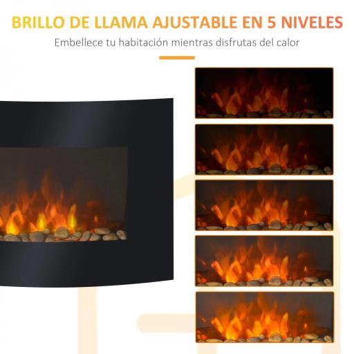 Chimenea Eléctrica 900W/1800W Chimenea Decorativa de Pared con Temperatura Ajustable Efecto Llamas Atmosféricas y Mando a Distancia para Sala 25-30 m² 65x11,4x52 cm Negro [5]