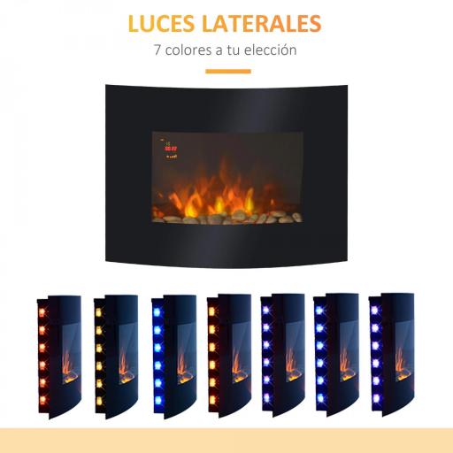 Chimenea Eléctrica 900W/1800W Chimenea Decorativa de Pared con Temperatura Ajustable Efecto Llamas Atmosféricas y Mando a Distancia para Sala 25-30 m² 65x11,4x52 cm Negro [3]