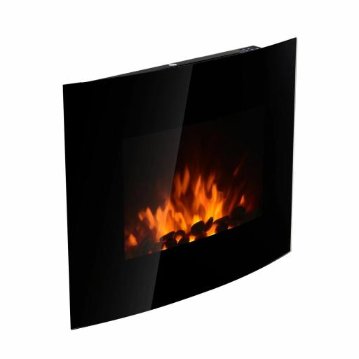 Chimenea Eléctrica 900W/1800W Chimenea Decorativa de Pared con Temperatura Ajustable Efecto Llamas Atmosféricas y Mando a Distancia para Sala 25-30 m² 65x11,4x52 cm Negro [8]