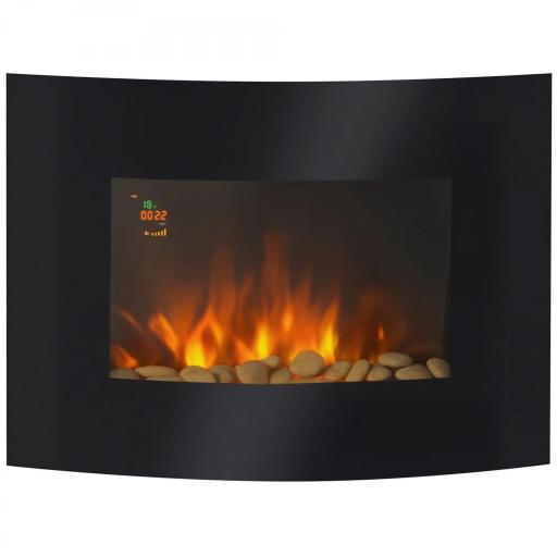 Chimenea Eléctrica 900W/1800W Chimenea Decorativa de Pared con Temperatura Ajustable Efecto Llamas Atmosféricas y Mando a Distancia para Sala 25-30 m² 65x11,4x52 cm Negro [9]