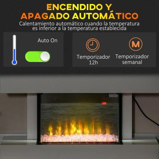 Chimenea Eléctrica 1000W/2000W con Temperatura Ajustable Silencioso Temporizador 15-25 m² 98x27x54,5 cm Blanco [6]