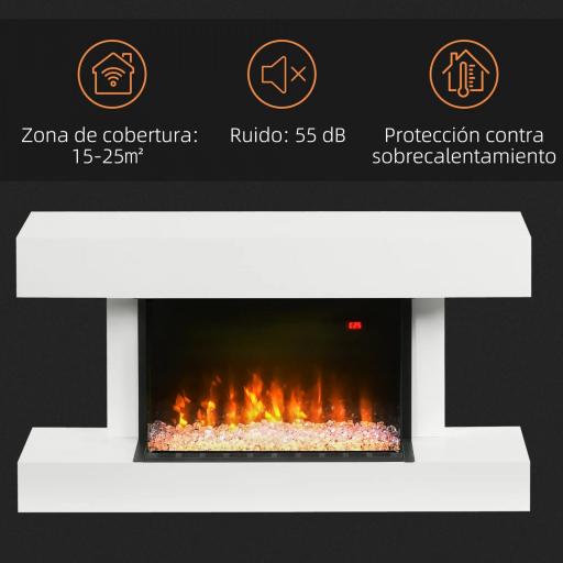 Chimenea Eléctrica 1000W/2000W con Temperatura Ajustable Silencioso Temporizador 15-25 m² 98x27x54,5 cm Blanco [5]