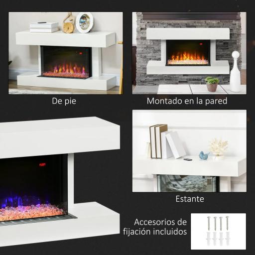 Chimenea Eléctrica 1000W/2000W con Temperatura Ajustable Silencioso Temporizador 15-25 m² 98x27x54,5 cm Blanco [2]