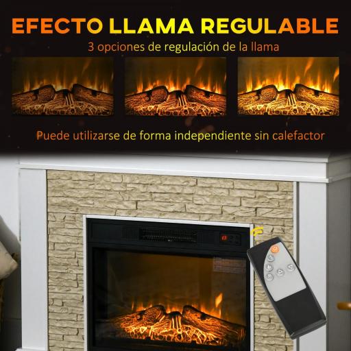 Chimenea Eléctrica con Calefacción 1800W Efecto de Llama con Control Remoto Temporizador 120x24x80 cm Blanco [5]