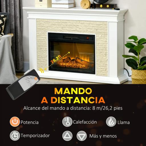 Chimenea Eléctrica con Calefacción 1800W Efecto de Llama con Control Remoto Temporizador 120x24x80 cm Blanco [2]