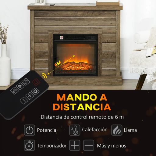 Chimenea Eléctrica 1800W con Efecto de Llama Mando a Distancia Temporizador Semanal para Sala 30 m² Madera [5]