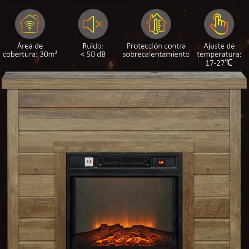 Chimenea Eléctrica 1800W Calentador de Chimenea con Efecto de Llama Mando a Distancia Temporizador 80x21,6x67,8cm Marrón [8]